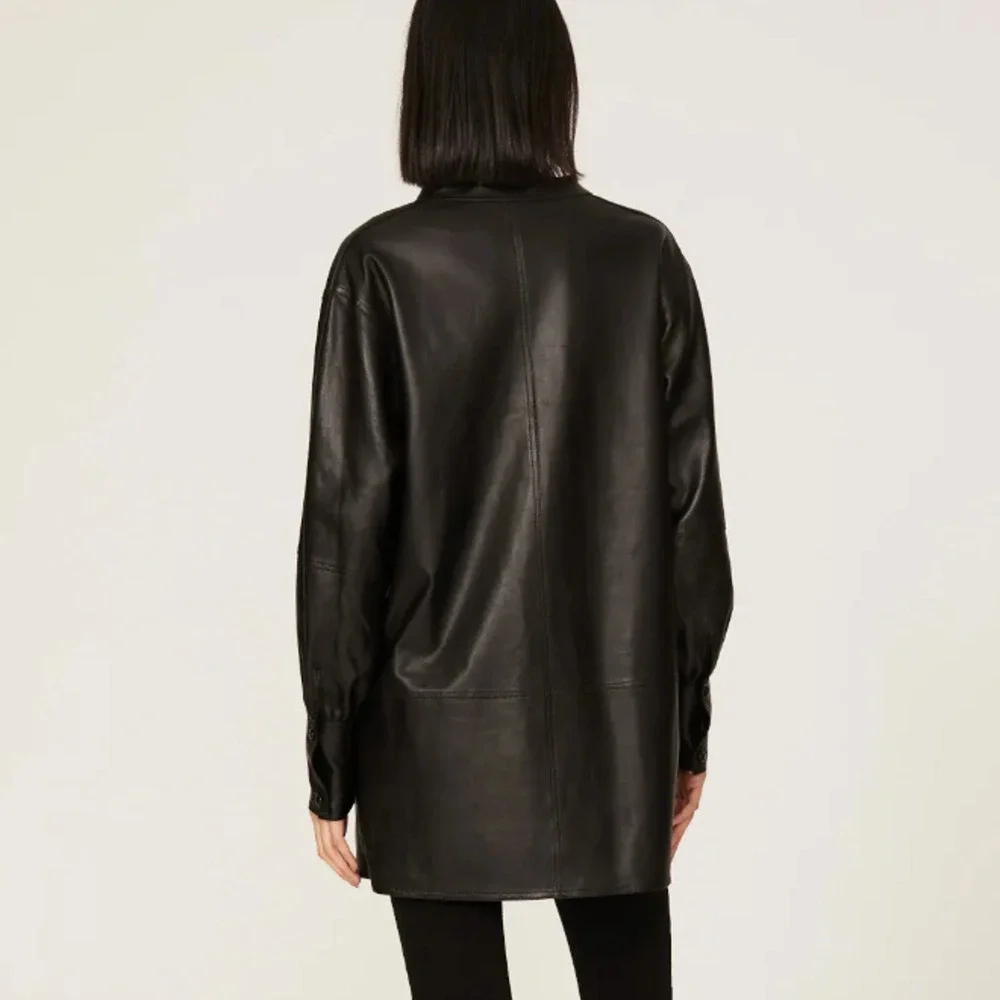Rebecca Taylor Black Faux Leather Mini Tunic Dress XS Edgy Designer $300 Flaw - Picture 4 of 11